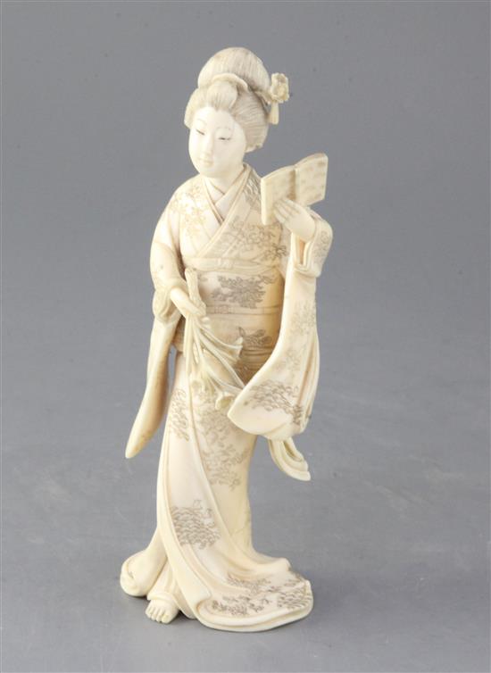 A Japanese ivory figure of a bijin, Meiji period, height 18.2cm, slight repairs